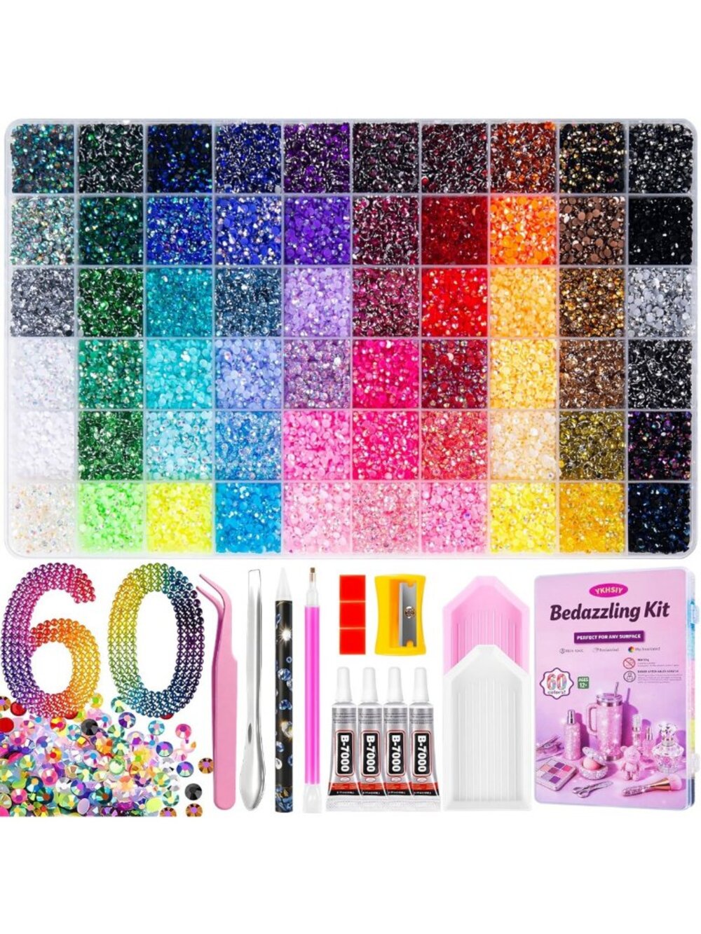 48000 Pcs Bedazzling Rhinestones Kit - 60 Colors 3mm Resin Gems for Crafts